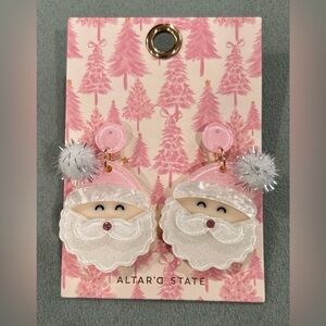 NEW NEVER WORN Altar'd State Festive Santa Earrings in Pink and White
